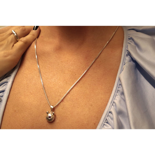 Silver Bear Necklace Amethyst nose on a model