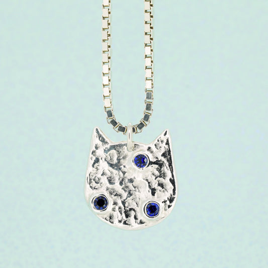 Cat Pendant Necklace With Blue Sapphire & Topaz