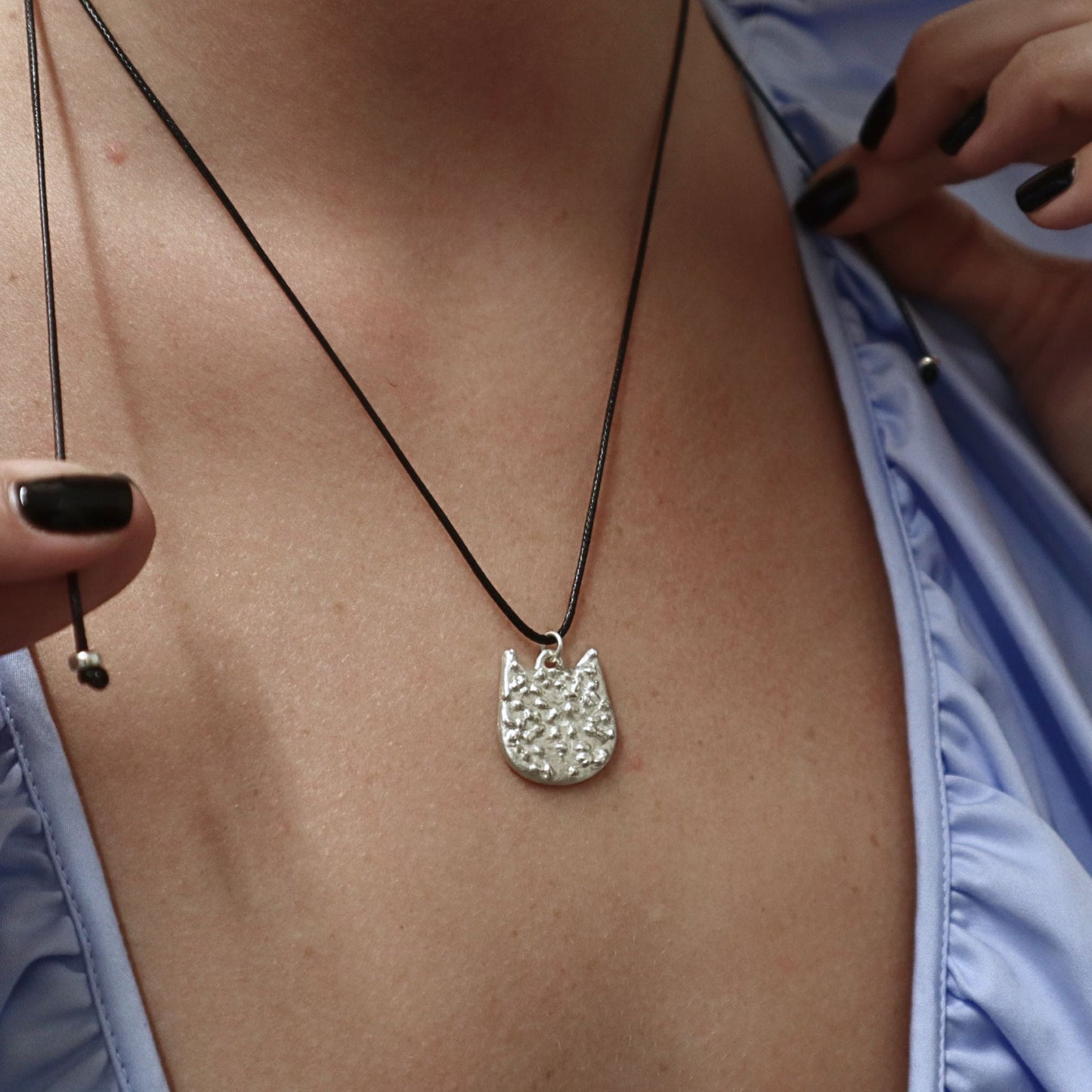 Cat Head Necklace W Adjustable Cord