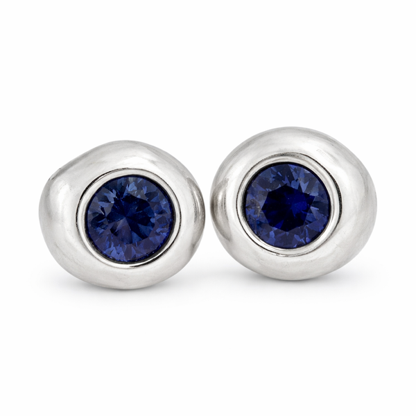 Silver And Sapphire Stud Earrings