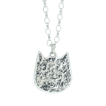 Textured Cat Head Pendant Necklace