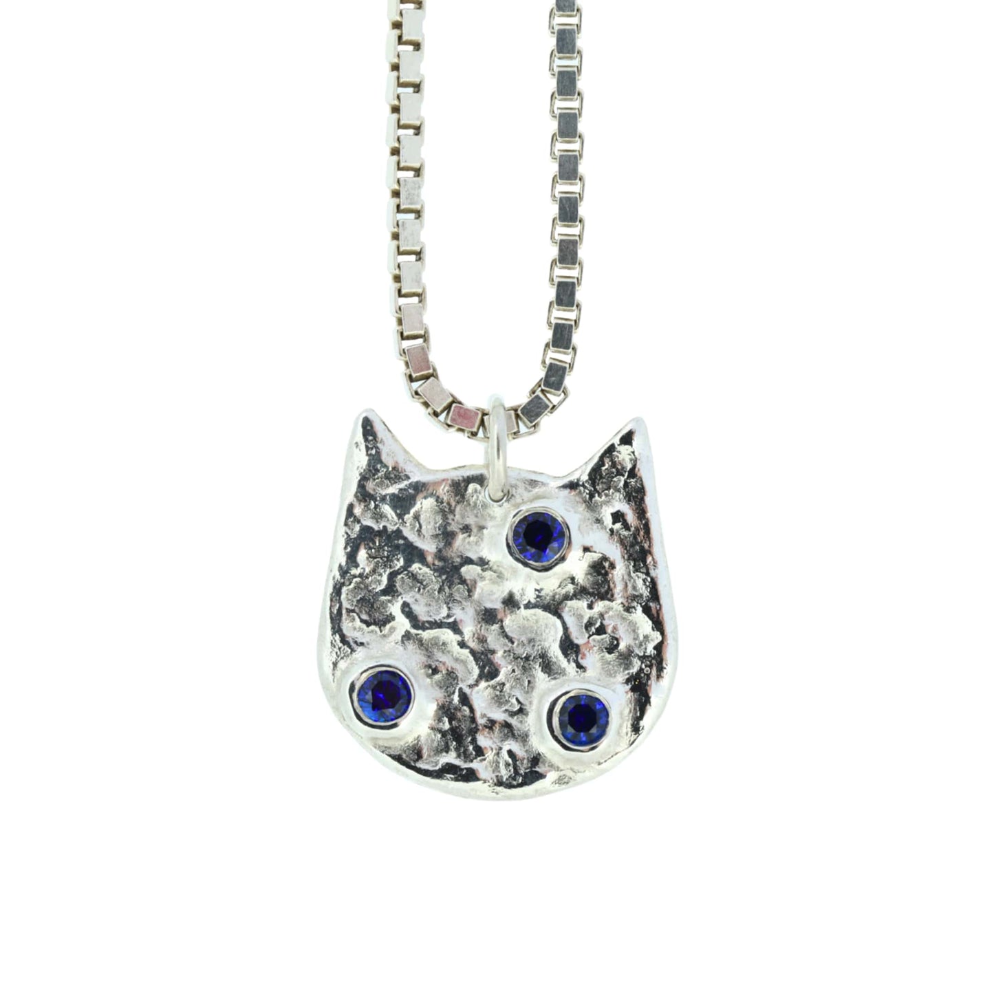 Cat Pendant Necklace With Blue Sapphire Trio